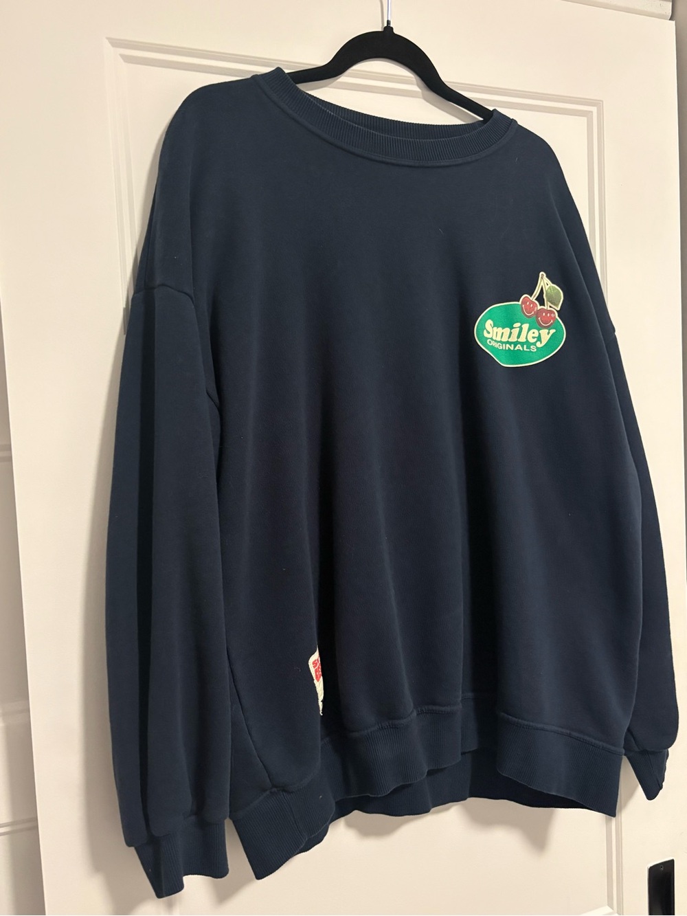 Pull&Bear X SMILEY Navy Crew Sweatshirt with Smiley Cherry Patch